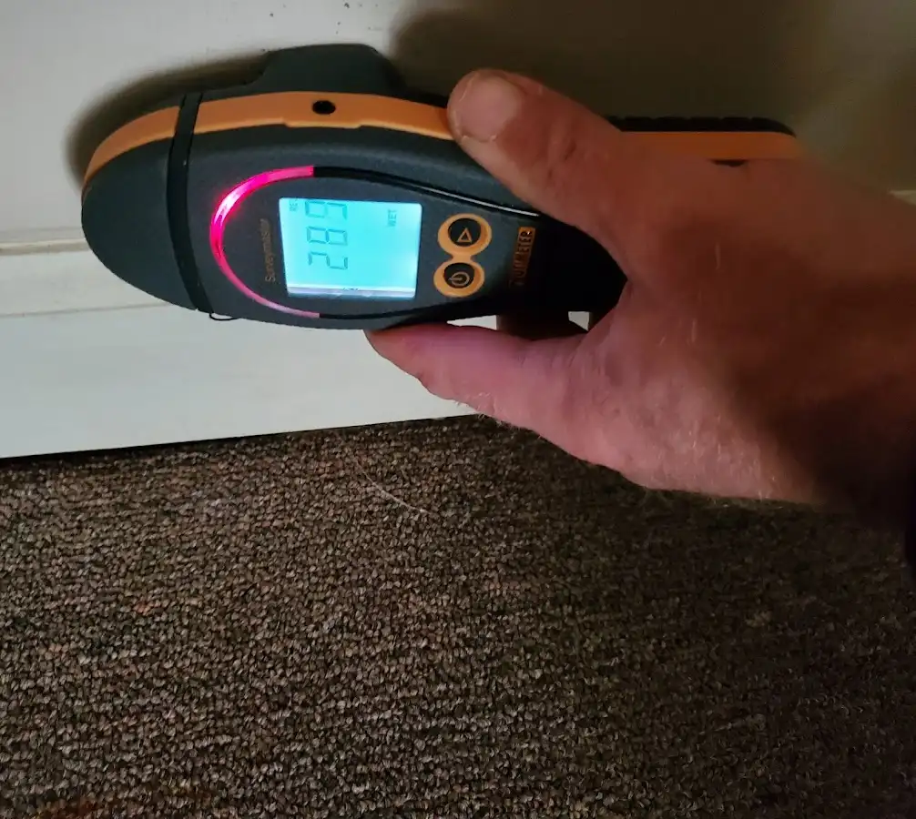 Moisture detection at baseboard during Storm Damage Restoration in Wilkins